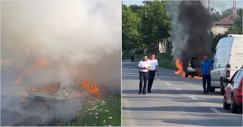  Mașină în Flăcări Pe DN 64, Trafic Paralizat Între Râmnicu Vâlcea și Drăgășani!