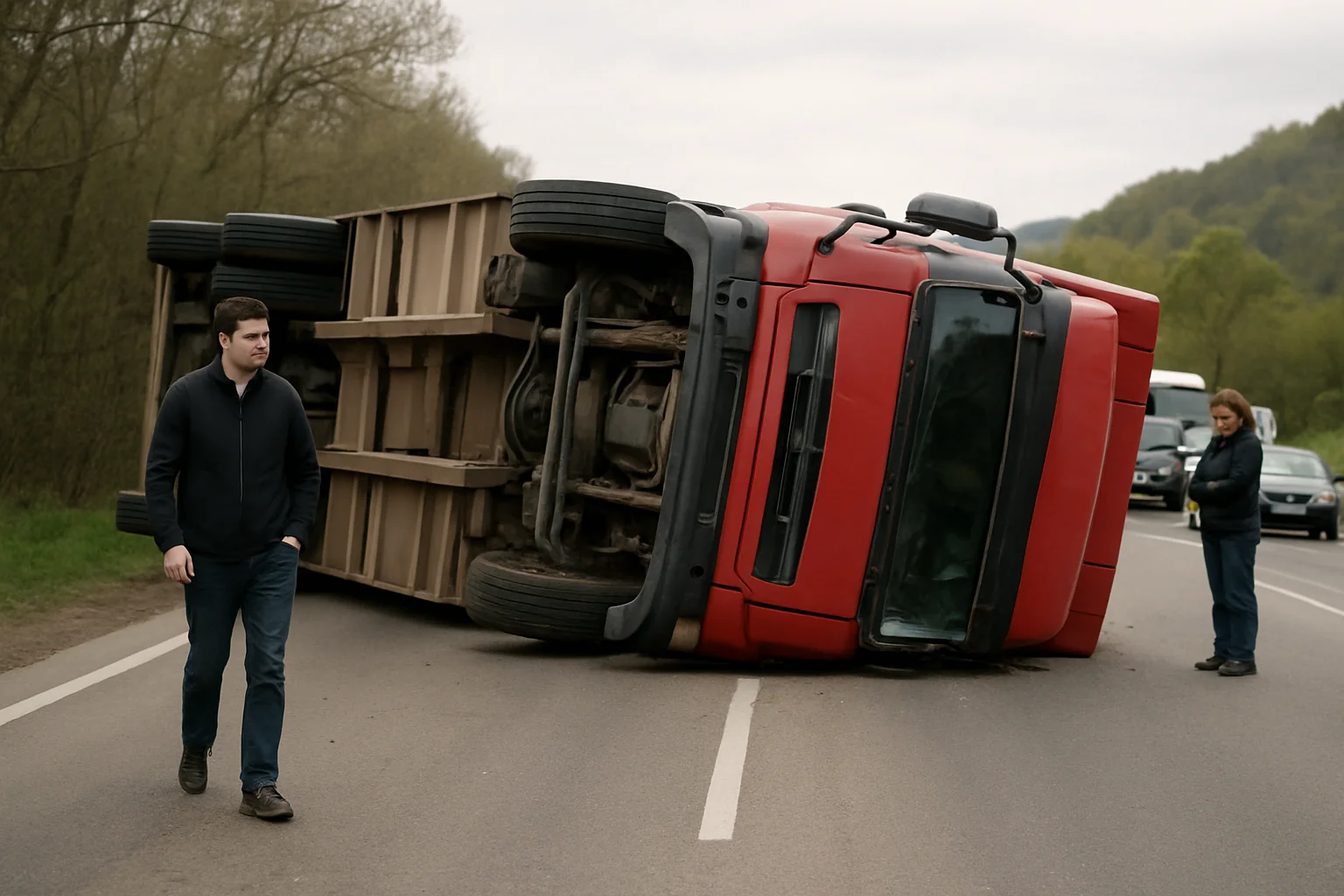 Accident cu TIR răsturnat pe DN 7 la Bujoreni: Trafic blocat