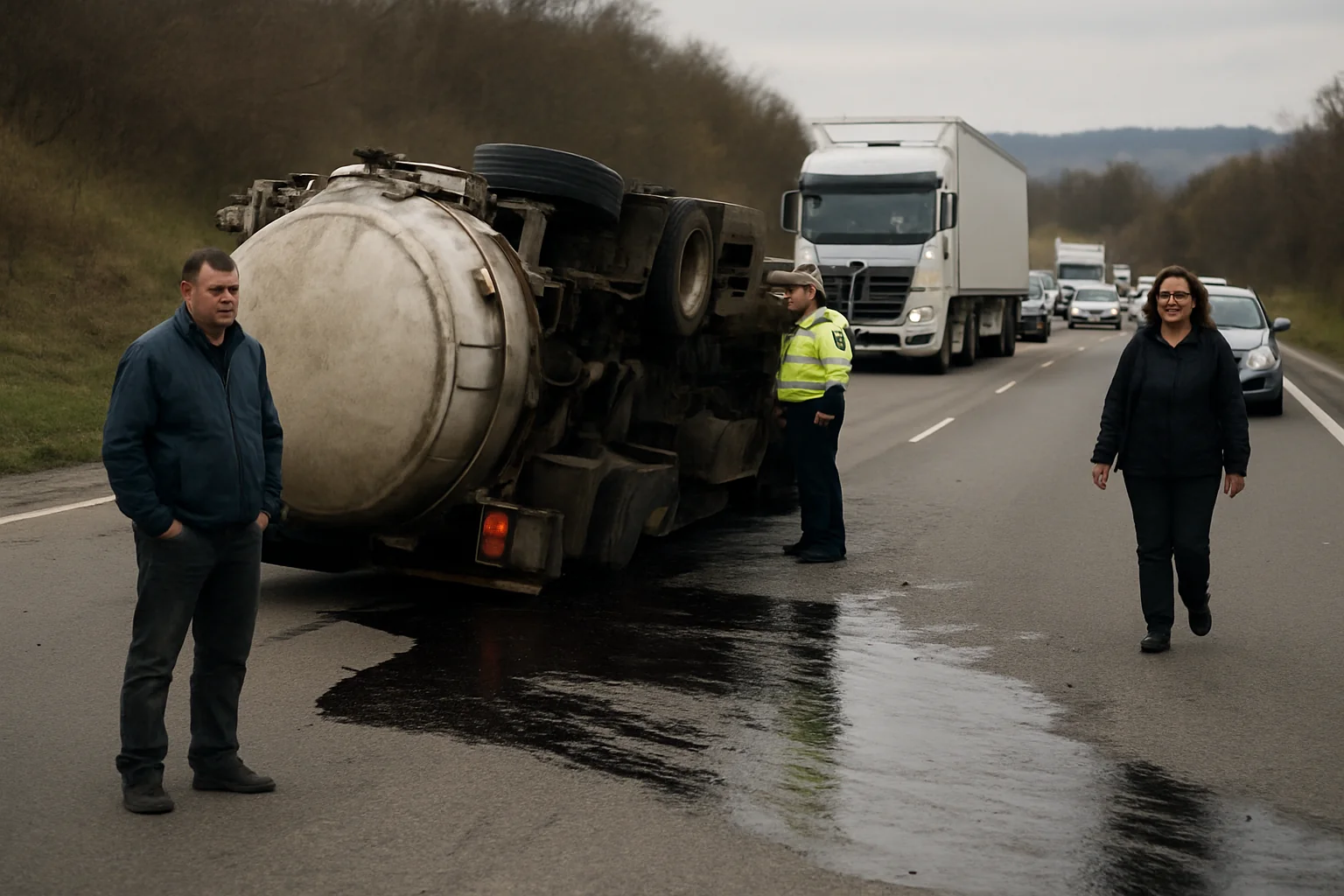 Accident pe DN7 în Călimănești: camion în pompa de carburant, șofer rănit