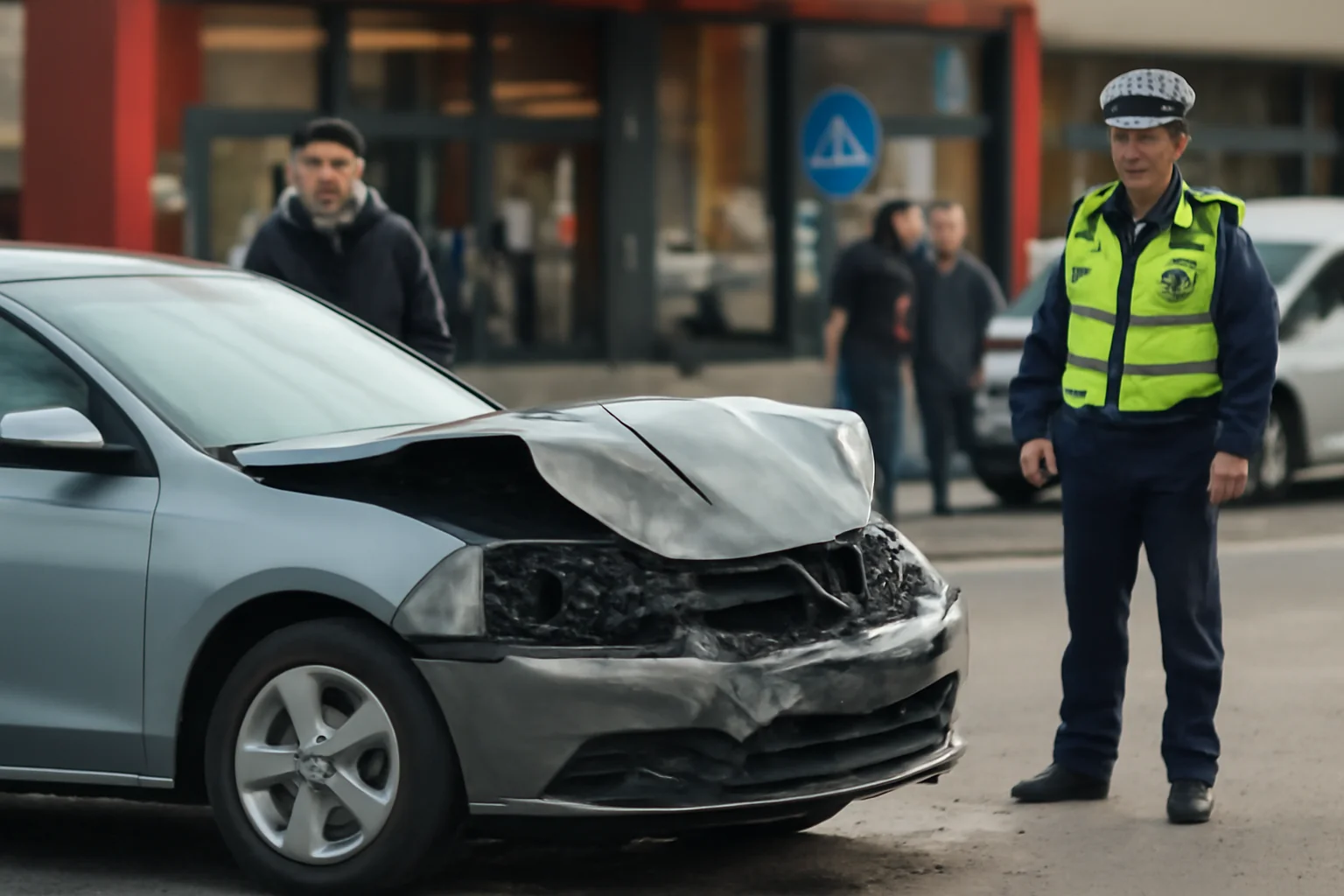 Accident la intrarea în Centrul Comercial Bănie din Vâlcea, șofer implicat – FOTO/VIDEO