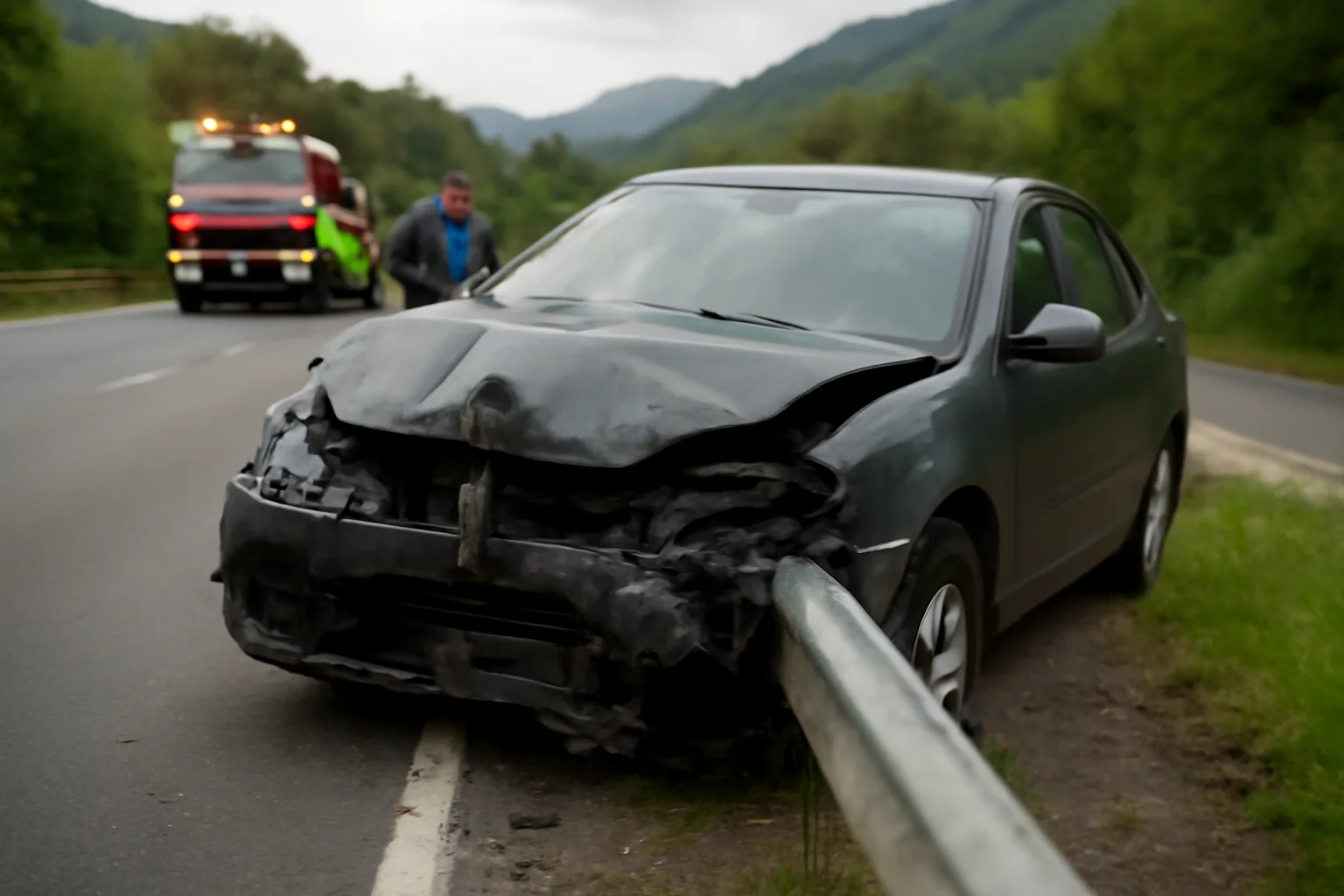 ACCIDENT pe Valea Oltului – Un șofer a lovit un parapet