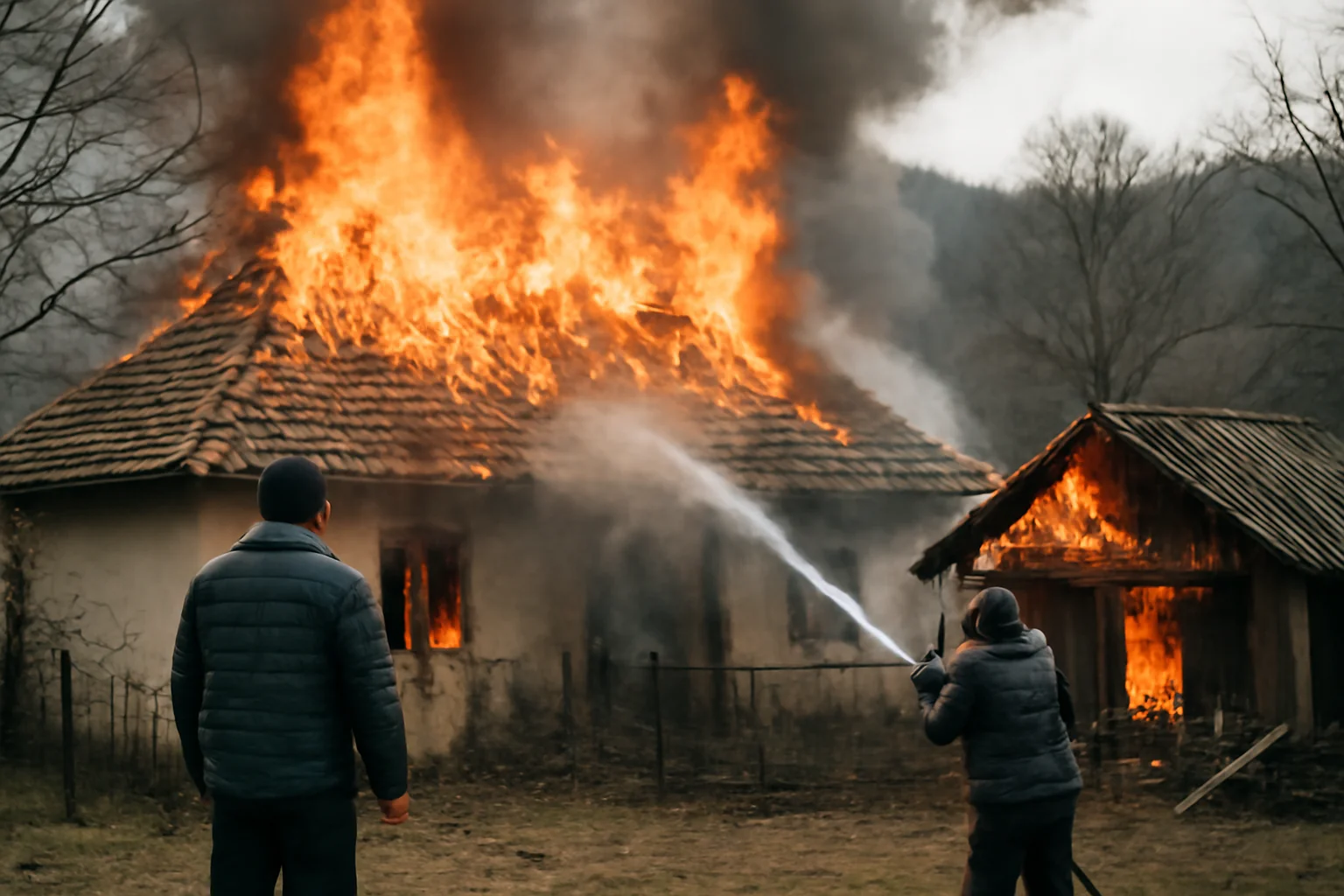 acoperișul și două anexe distruse de incendiu