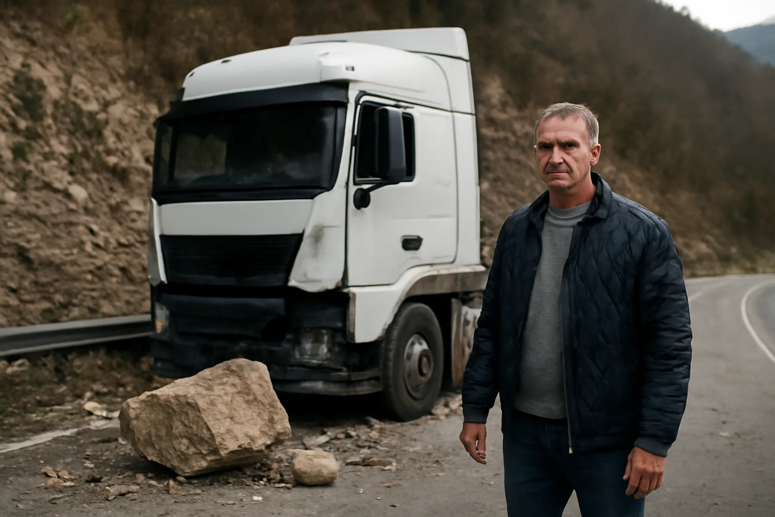Alunecare de roci pe Valea Oltului în timpul nopții, TIR avariat și sector rutier programat pentru lucrări