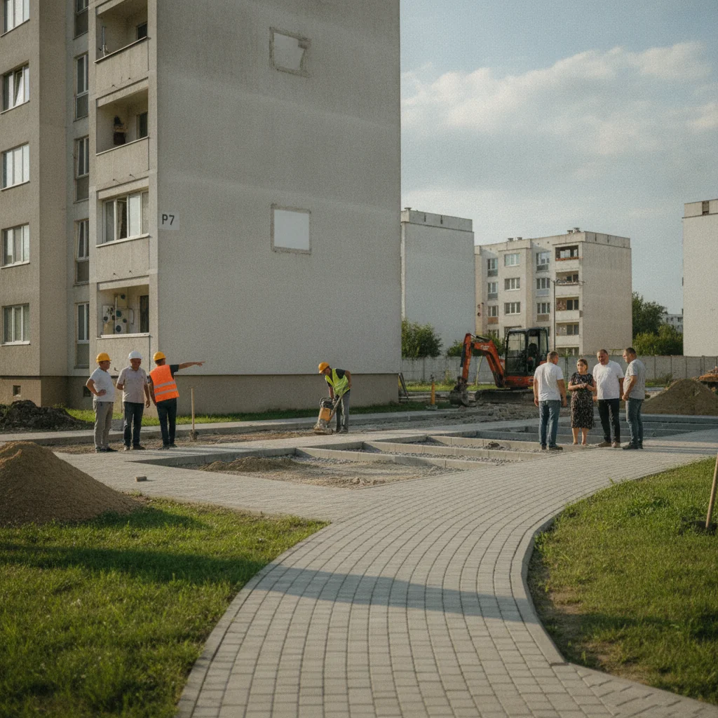 Băbeni investește 501.115 lei în parcarea și aleile de la blocul P7