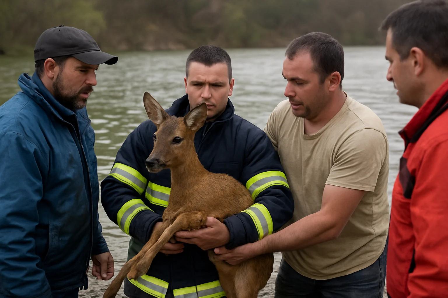 Căprioară salvată din barajul Brădișor de echipele de intervenție