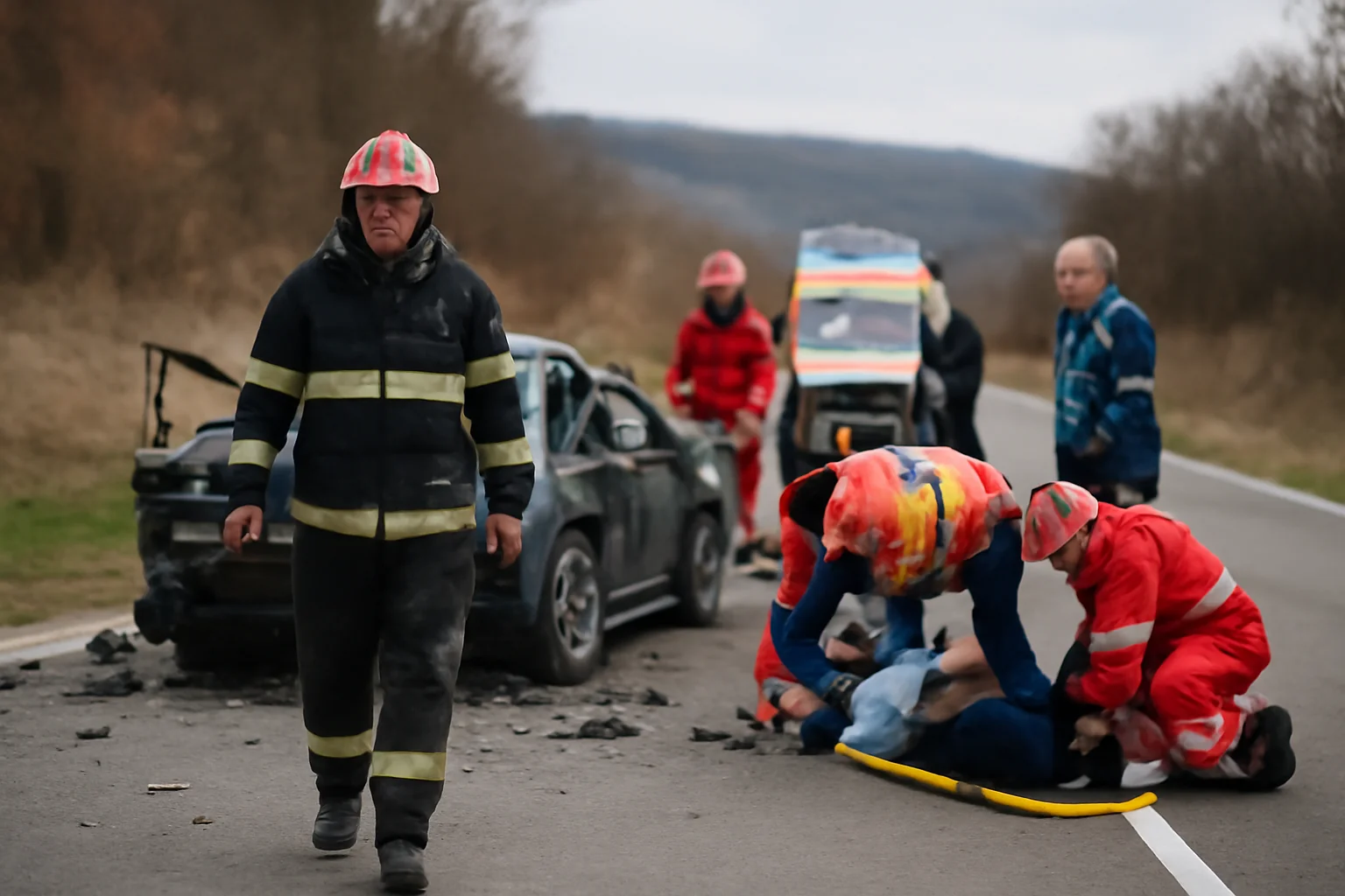 Cinci persoane rănite într-un accident rutier pe DJ 676, între Slătioara și Horezu, intervenție amplă a pompierilor din Râmnicu Vâlcea