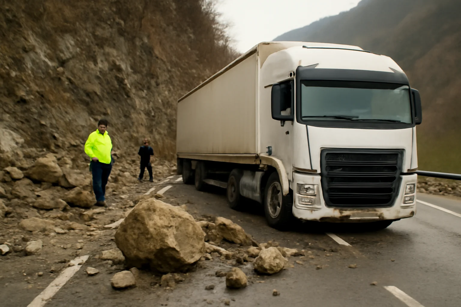 Circulație îngreunată pe Valea Oltului: pietre căzute pe DN7 între Căciulata și Brezoi, aproape de Râmnicu Vâlcea