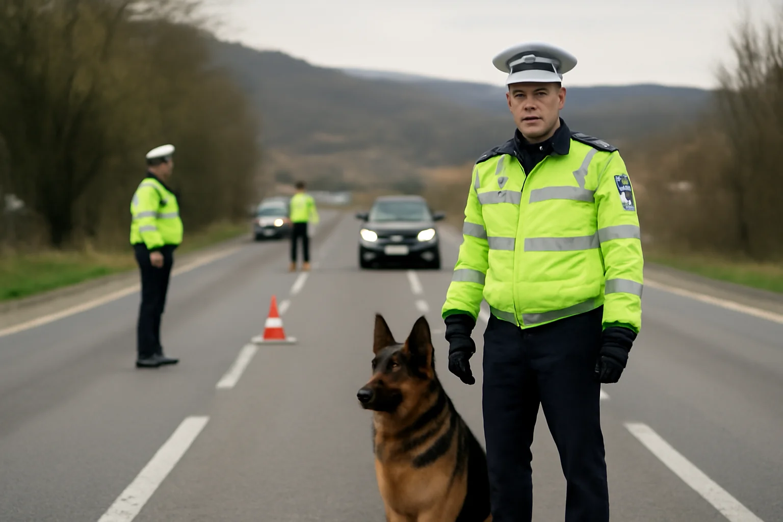 Filtru rutier cu sprijin canin la Râmnicu Vâlcea, pe DN 7–DN 73C, în zona Golești