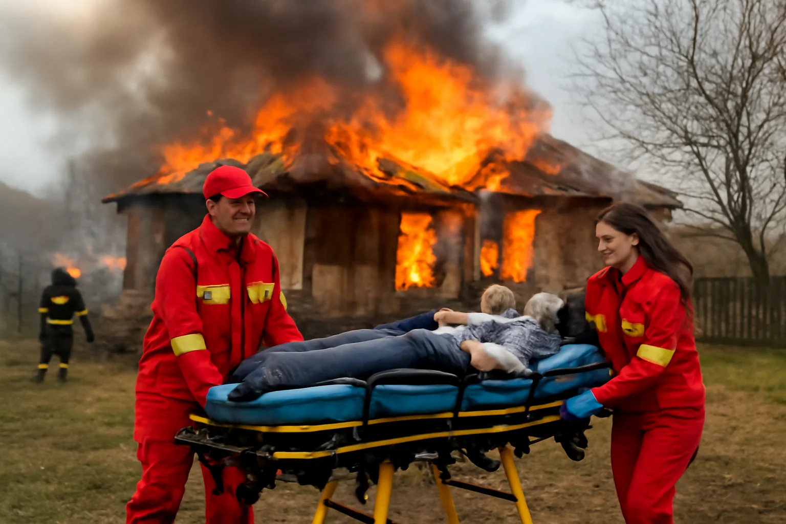 Foc puternic la Berislăvești, doi localnici ajung de urgență la spital