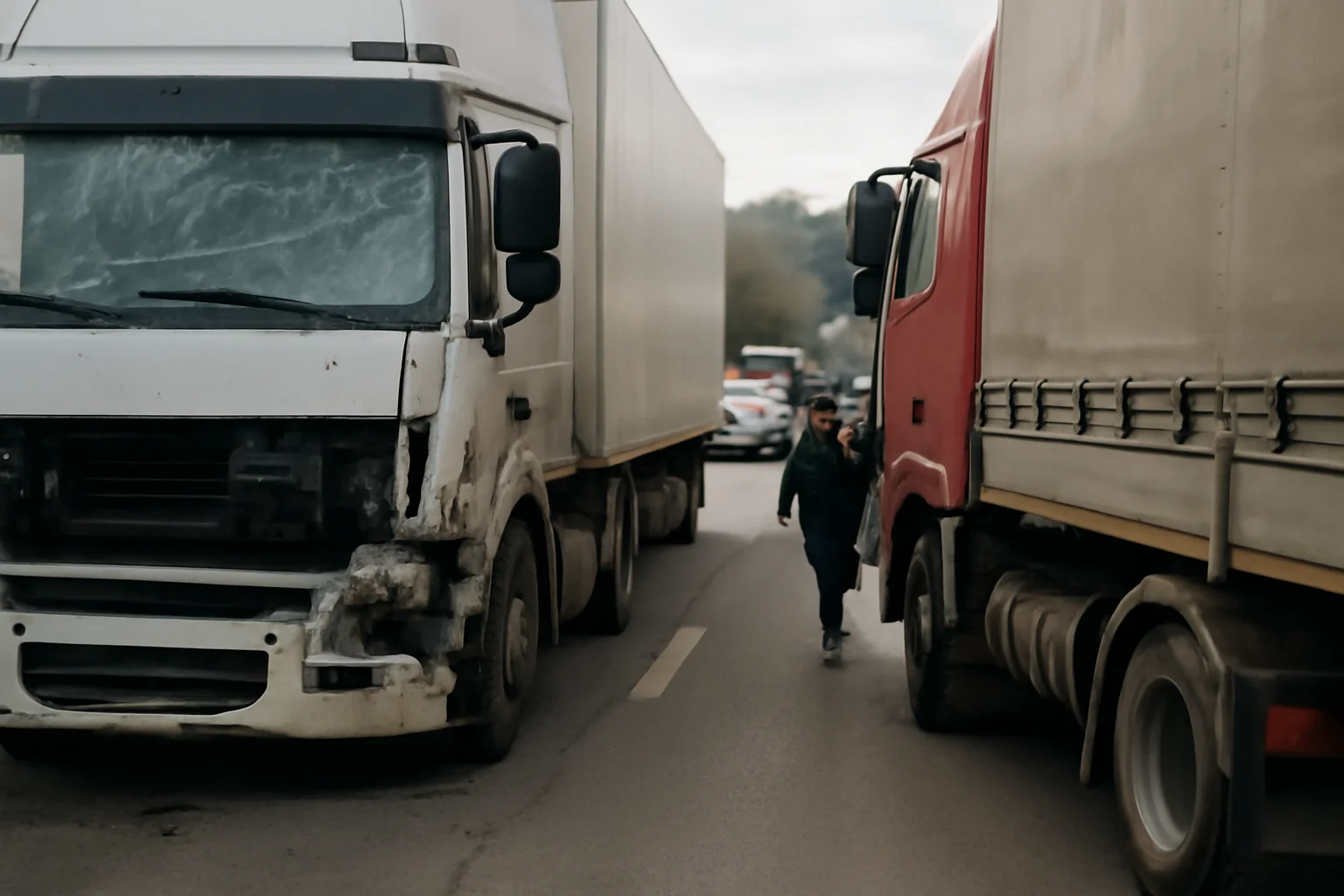 FOTO. Circulație oprită pe șoseaua de centură Călimănești DN 7CC după coliziunea a două TIR-uri