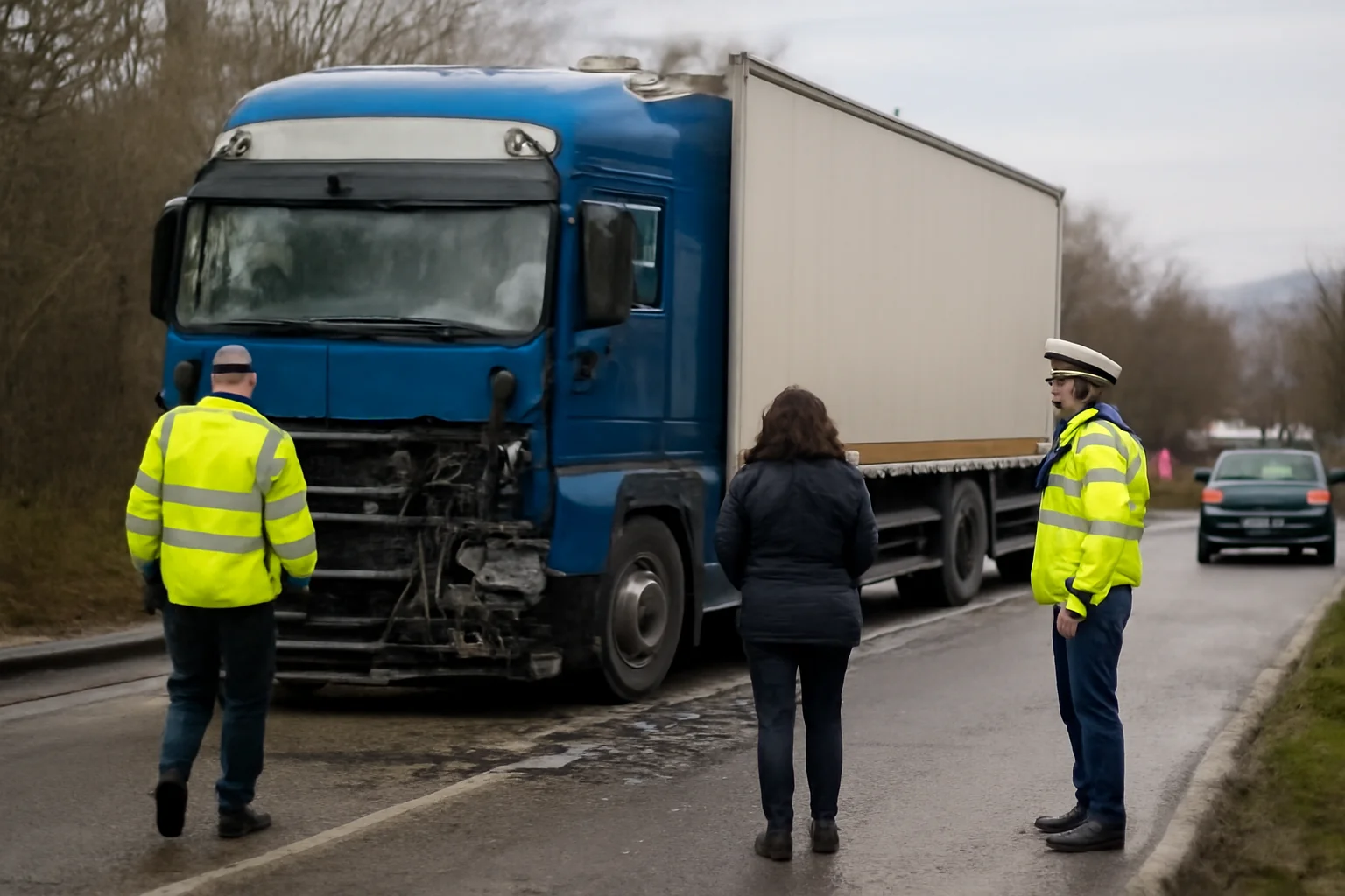 FOTO. Coliziune rutieră la marginea Capitalei, cu un camion înmatriculat în Vâlcea implicat