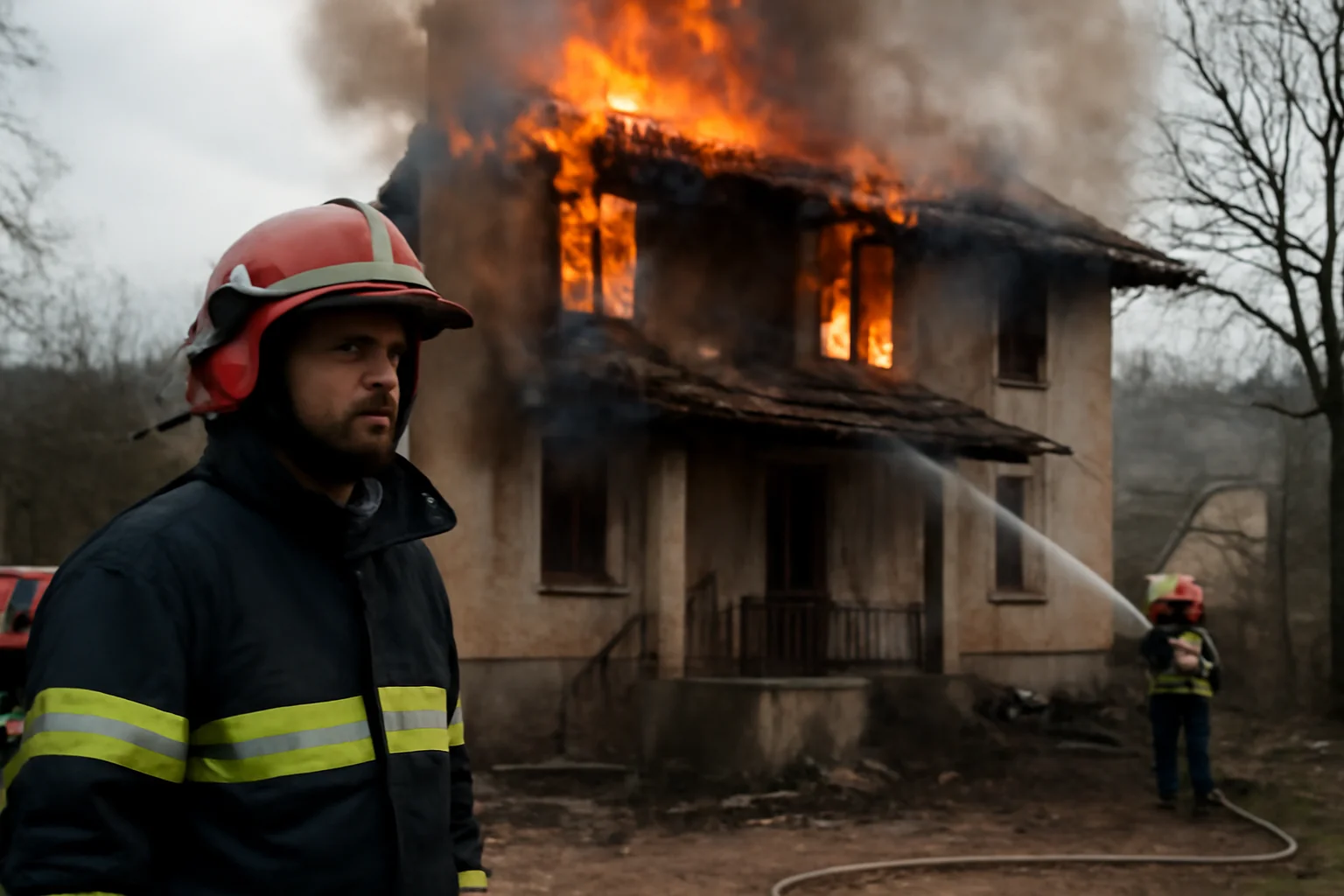 FOTO. Incendiu izbucnit în Băile Govora din cauza unei lumânări uitate aprinse la etajul unei case