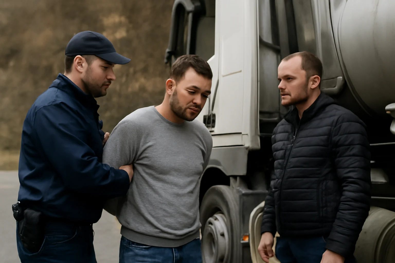 FOTO. Șofer de TIR oprit pe Valea Oltului, bănuit că fura motorină de la alți camionagii