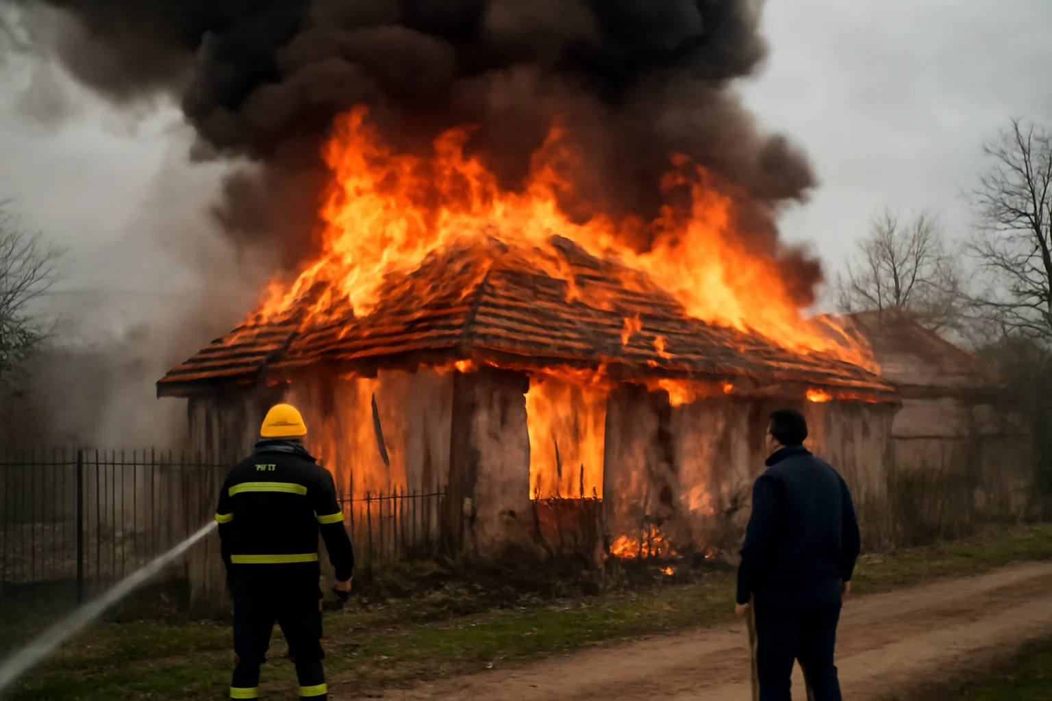 FOTO/UPDATE – Incendiu violent la o locuință din Oteșani, focul cuprinde întreaga casă