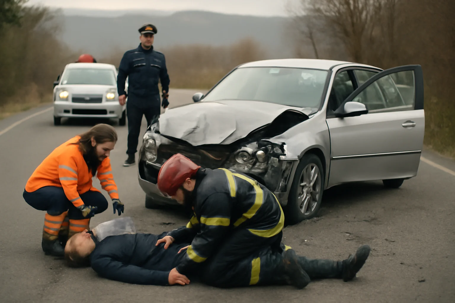 Imagini de la locul unui accident rutier cu victimă pe Drumul Național 64, în apropiere de Stolniceni, Râmnicu Vâlcea