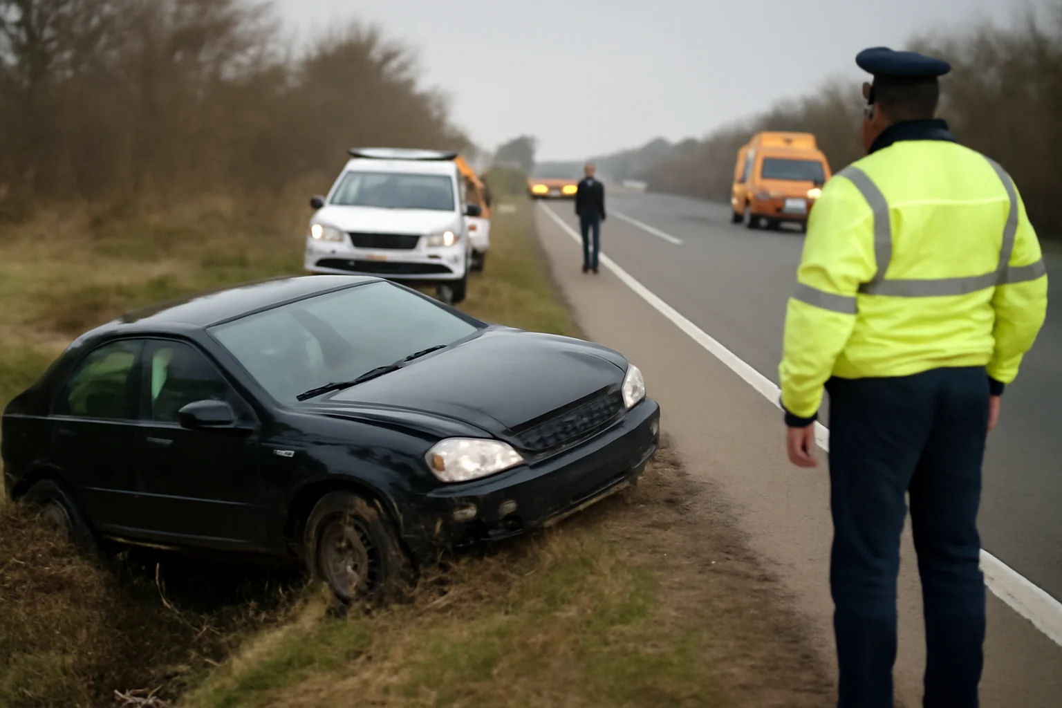 Impact pe drumul cu patru benzi la Stolniceni, autoturism răsturnat în șanț