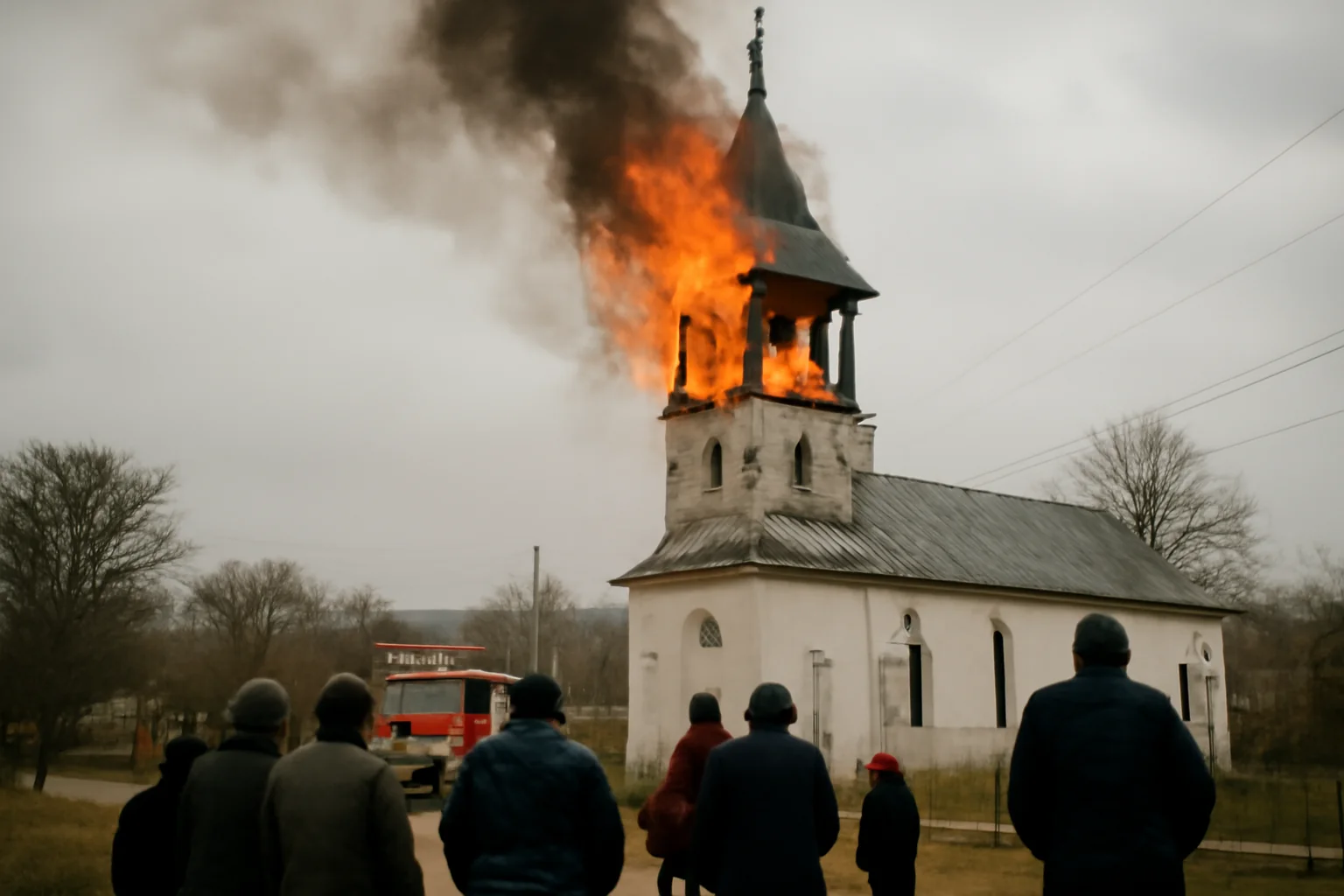 Incendiu devastator la clopotnița bisericii din Lădești