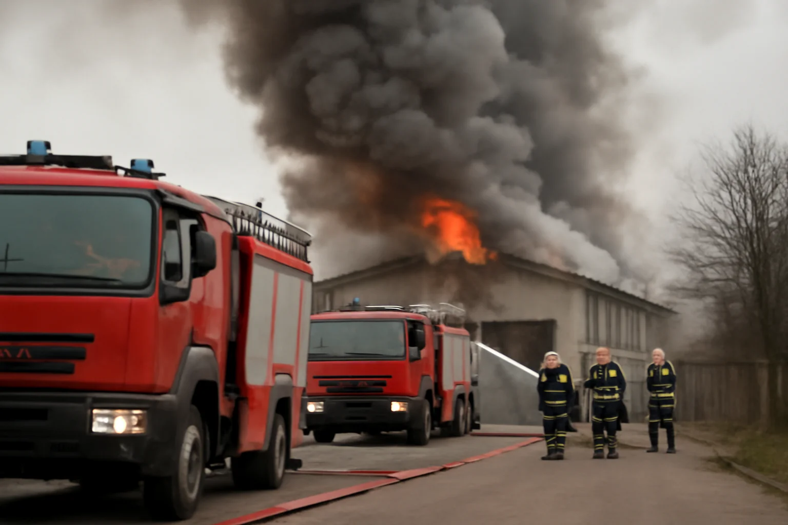 Incendiu la sediul unei firme din Mihăești, lângă Râmnicu Vâlcea, stins cu trei autospeciale