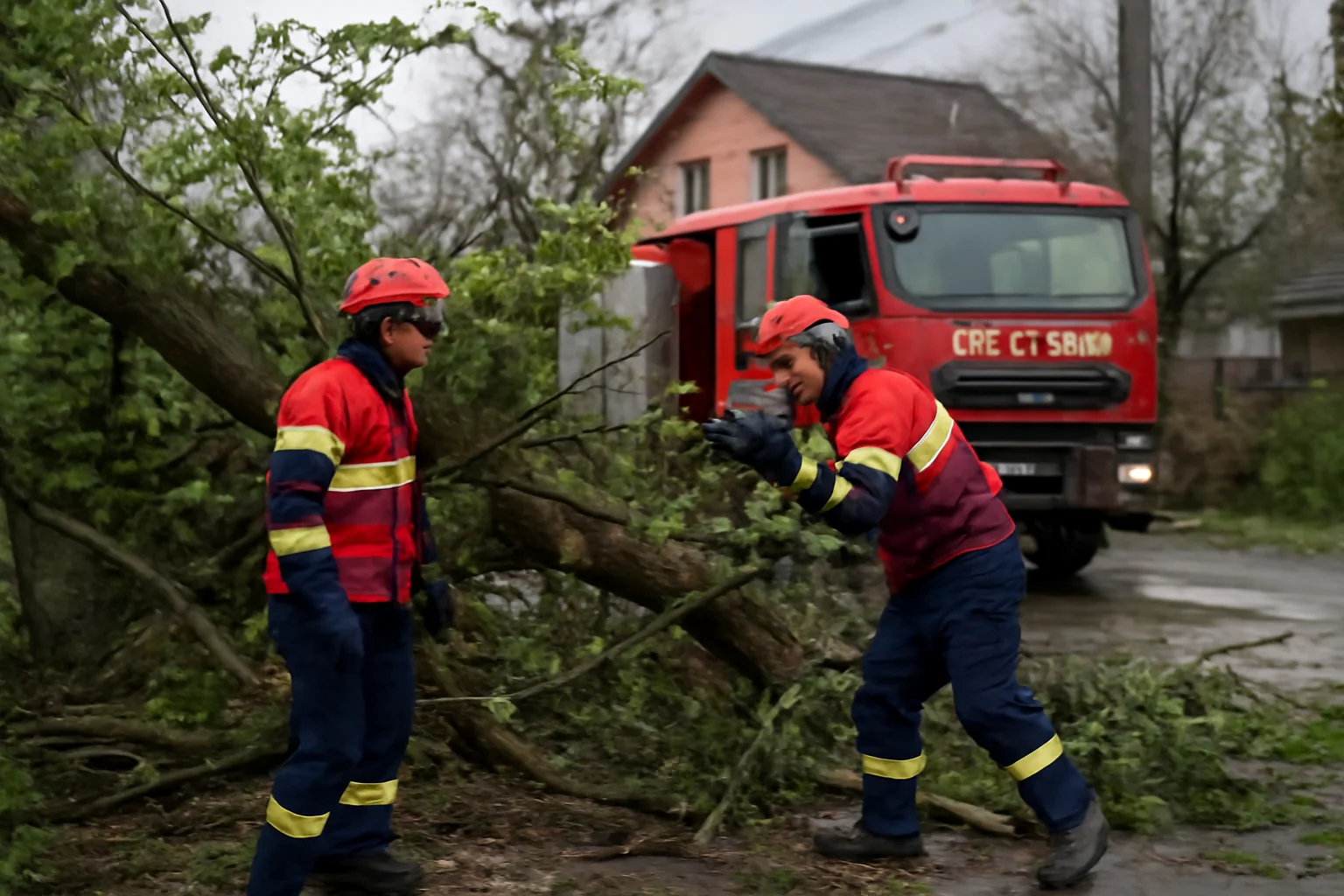 Intervenții ale pompierilor după vântul puternic la Râmnicu Vâlcea și în alte localități din județ