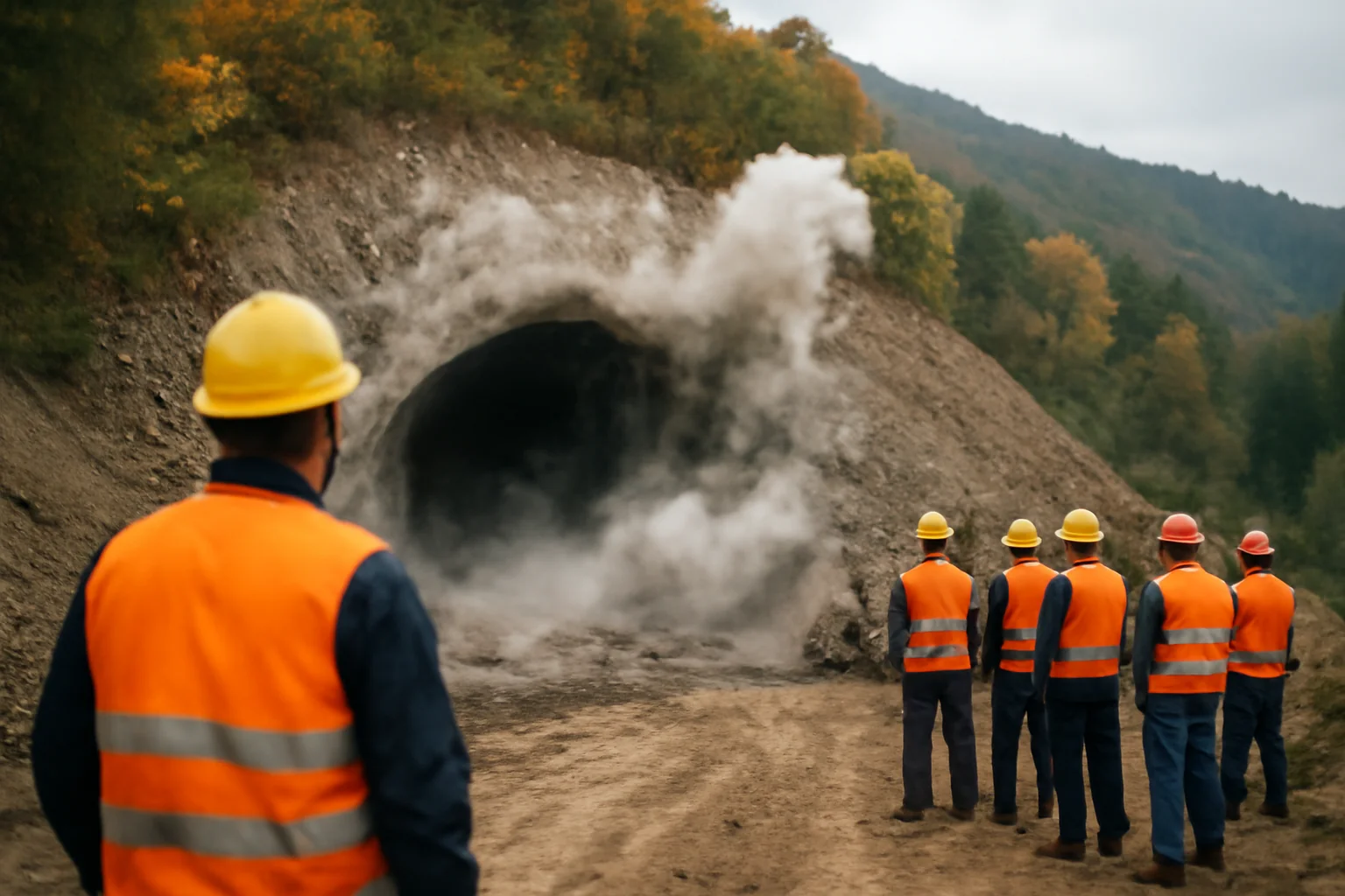 Lucrări cu detonări controlate la tunelul Robești, pe autostrada Sibiu–Pitești, în județul Vâlcea