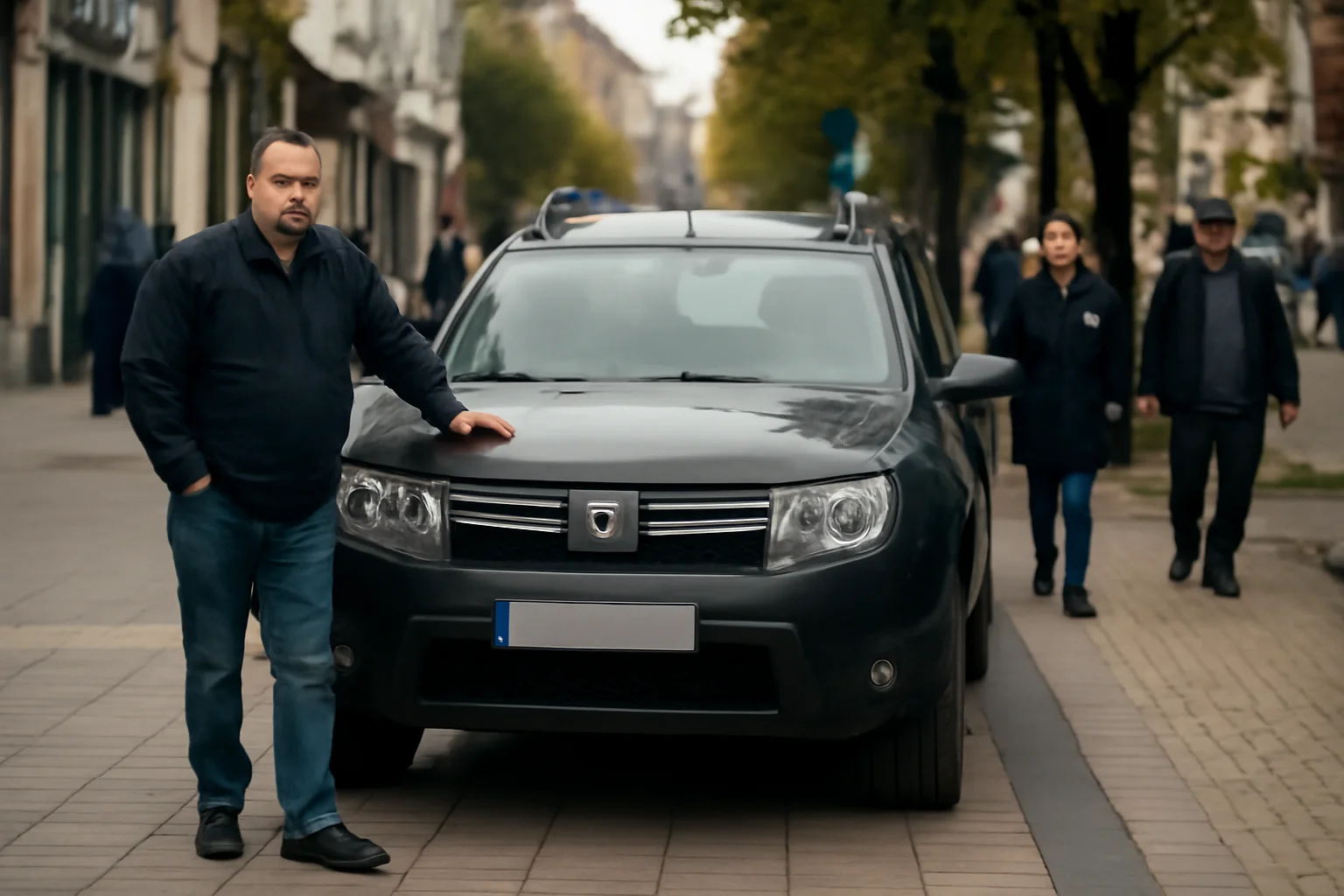 Mașină blocată pe zona pietonală de pe Calea lui Traian, în Râmnicu Vâlcea