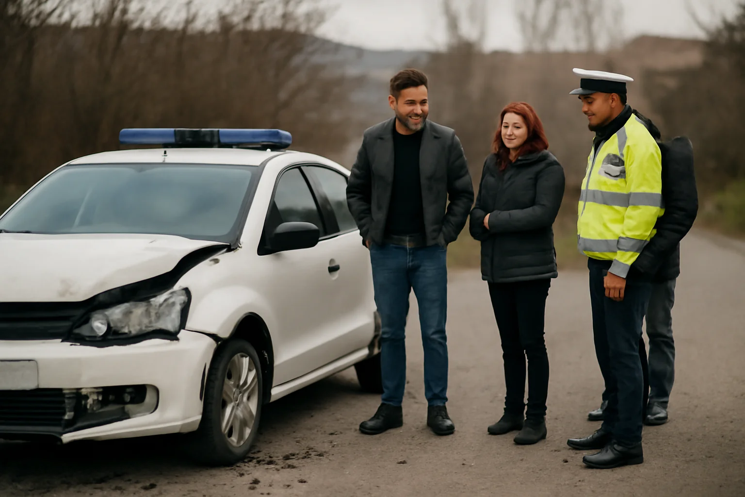 Mașină de poliție neinscripționată avariată într-un accident rutier la Râmnicu Vâlcea
