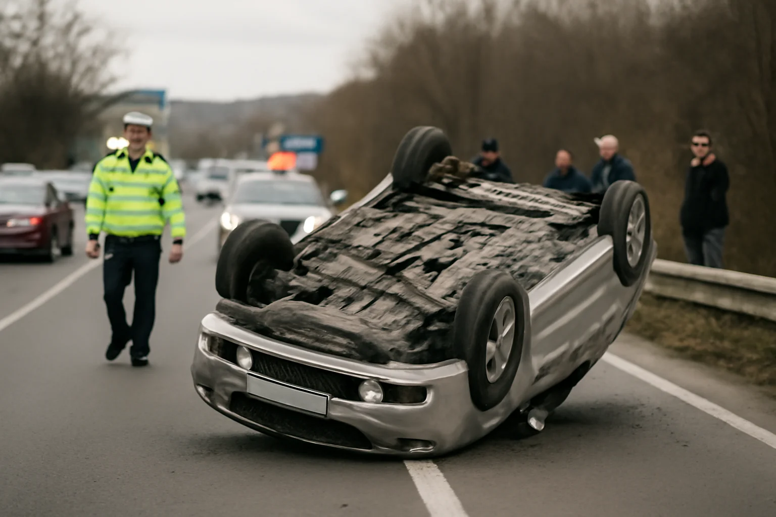 Mașină răsturnată într-un accident pe “4 benzi la Râmnicu Vâlcea