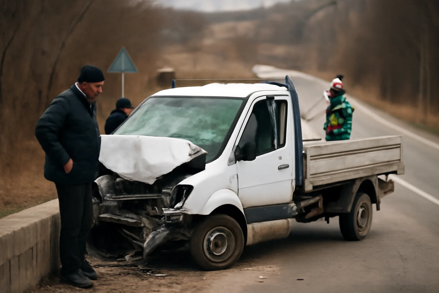 o autoutilitară lovește un cap de pod