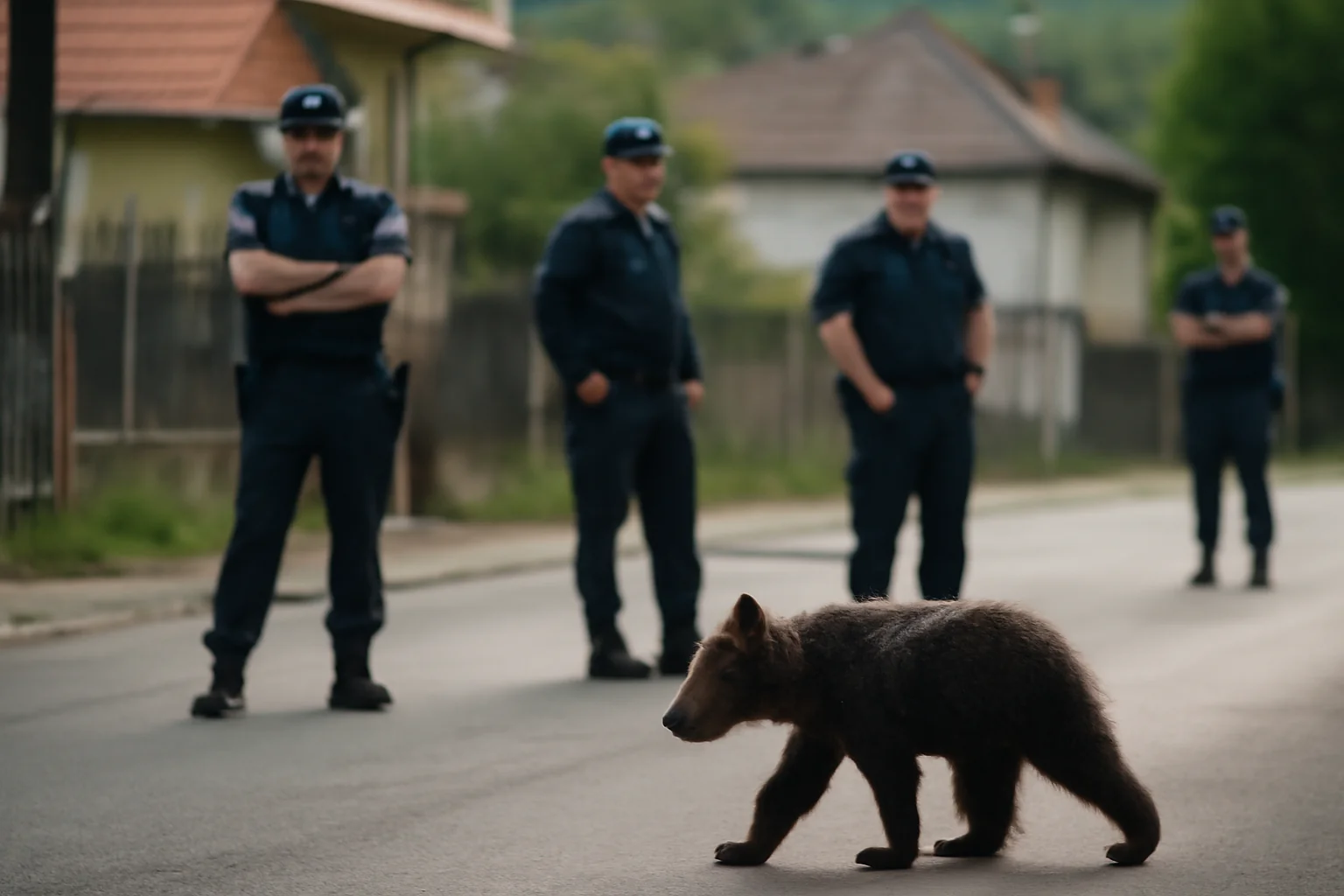 Pui de urs descoperit pe strada din Dăești, jandarmii intervind