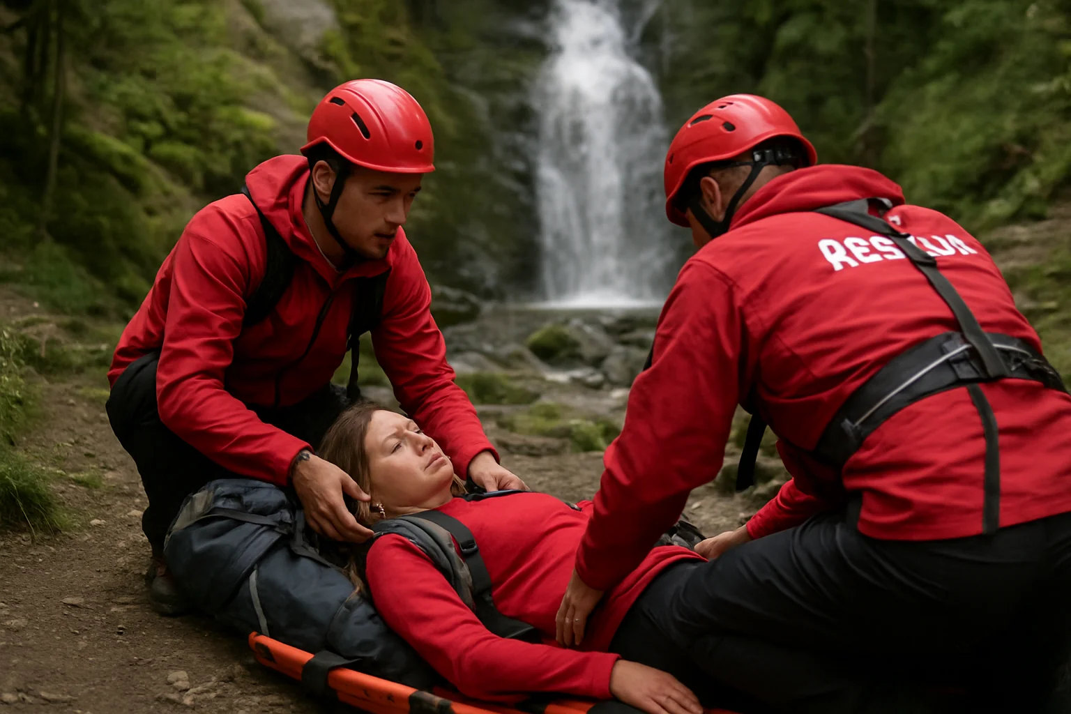 Salvamont Brezoi a intervenit la Cascada Scoruș pentru o turistă
