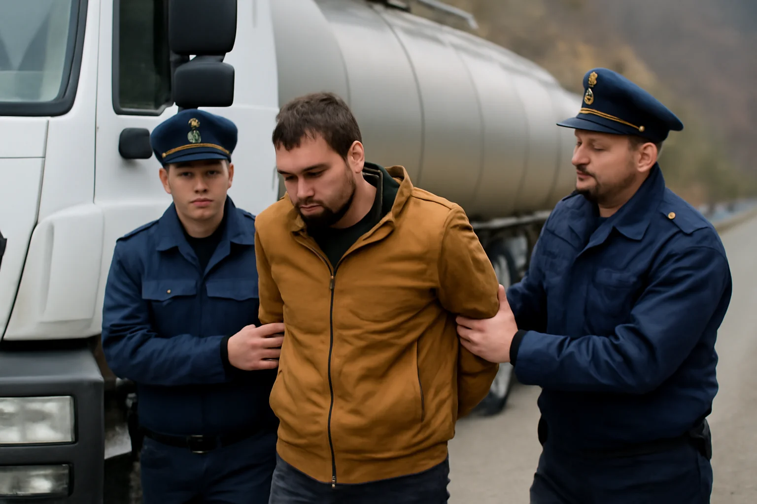 Șofer de TIR din Argeș, bănuit de furt de motorină, oprit de polițiști pe DN7 la Gura Lotrului, lângă Râmnicu Vâlcea