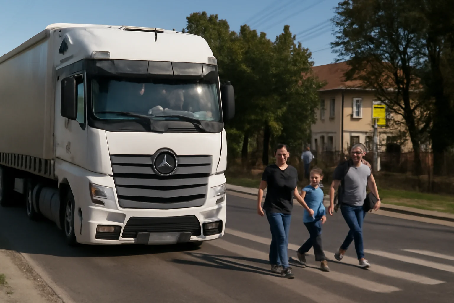 șofer de TIR face manevră imprudentă lângă școală și pune pietonii în pericol