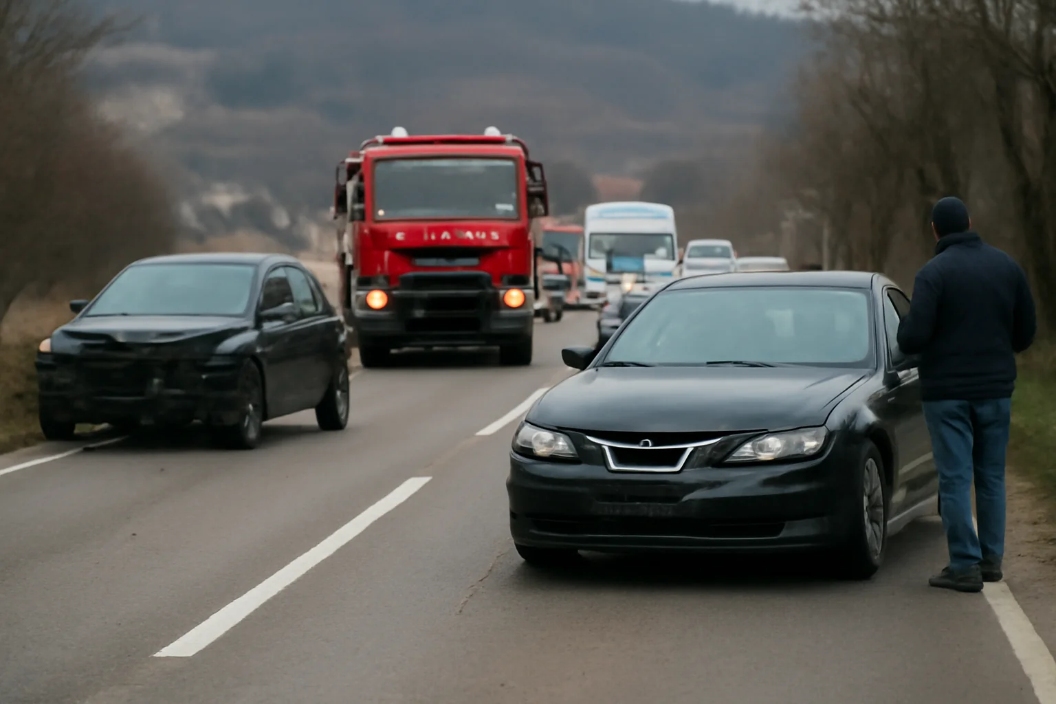 Trafic blocat pe DN 67 la Bunești, în județul Vâlcea, după un accident cu trei răniți