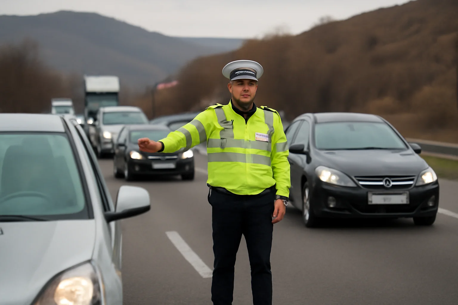 Trafic dirijat pe A1 Râmnicu Vâlcea–Deva, în zona Holdea: ansamblu de vehicule imobilizat