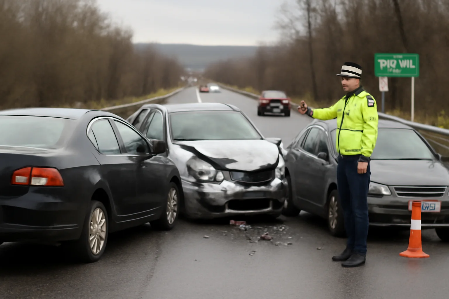 Trafic îngreunat pe DN7, lângă Râmnicu Vâlcea, după un accident cu trei autoturisme la Bujoreni