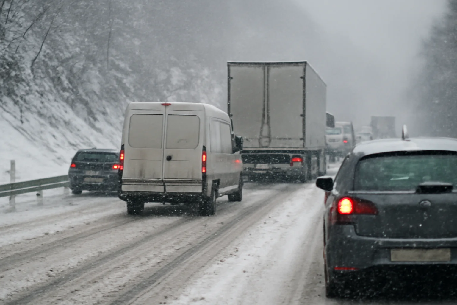 Trafic rutier afectat de ninsoare pe Valea Oltului, în zona Râmnicu Vâlcea