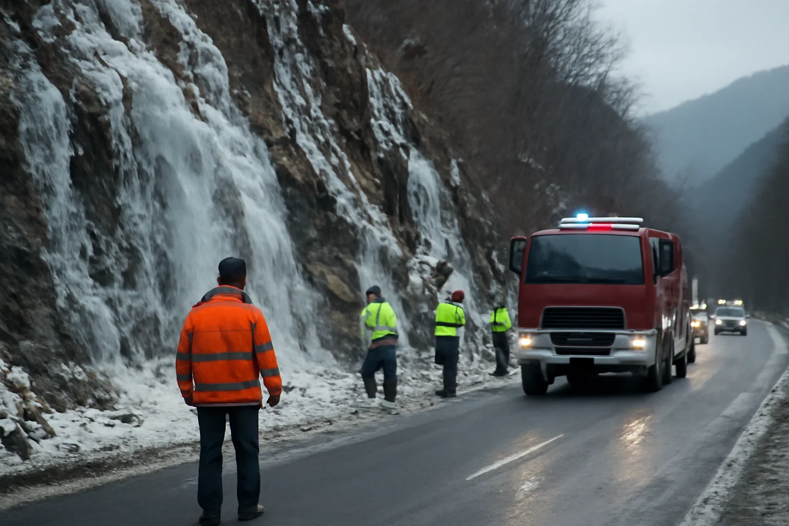 versanți înghețați pe Valea Oltului, echipaje intervin la fața locului