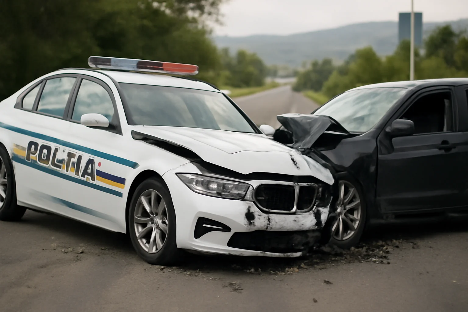 VIDEO. Mașină BMW a Poliției Vâlcea, lovită într-un accident pe DN7 – imaginile surprind clipa impactului